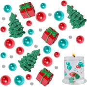 6051Pcs Christmas Vase Fillers Christmas Tree Floating Pearl Christmas Filler Pearls Water Gels Beads Candles Centerpiece for Christmas Home Dinning Table Party